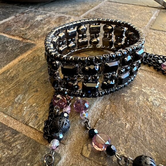 NEW - Handmade Necklace & Vintage Rhinestone Bracelet - Black, Lilac & Silver - Picture 7 of 9